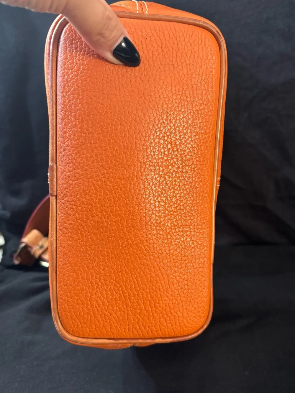 Dooney & Bourke Orange Pebbled Leather Shoulder Bag with Chain-Link Strap